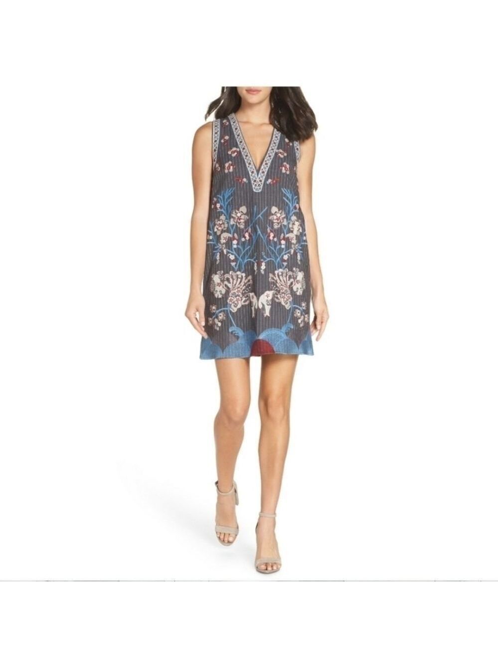 FOXIEDOX Yumiko Embroidered Shift Dress In Gray